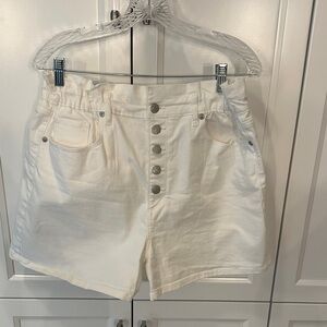 LOFT High Waist Cream Button Shorts